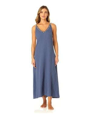 Anne Cole V Neck Braided Shell Strap Cover Up - Blue