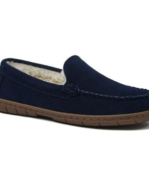 Lands' End Fuzzy Lined Suede Moccasin Slippers - Blue