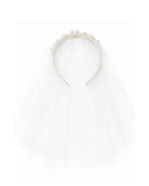 Binata Millinery Grace Blusher Veil Pearly Headband - White