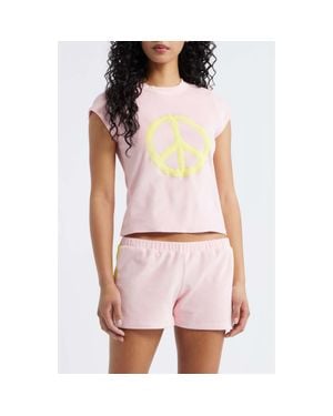 Bella Venice Peace Graphic Velour Crop T-Shirt - Pink