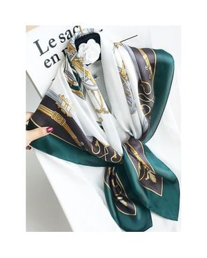 SILKSILKY Pure Mulberry Silk Printed Square Shawl Scarf - Green