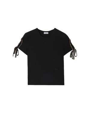 Burberry Cropped Tie-Sleeve Cotton T-Shirt - Black