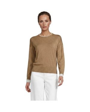 Lands' End Double Trim Cotton Crew Neck Sweater - Brown