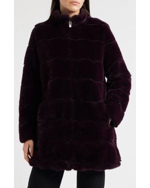Via Spiga Wavy Reversible Faux Fur Quilted Coat - Black
