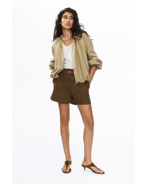 H&M Belted Twill Shorts - Brown