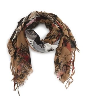 Burberry Sketchbook Doodle Mega Check Silk & Cotton Scarf - Brown