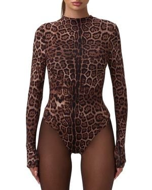 Naked Wardrobe Naked Snakeskin Print Long Sleeve Bodysuit - Red