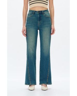 Bayeas Seamed Rivet High Waist Wide Leg Jeans - Blue