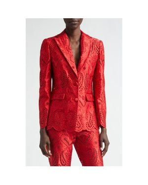 Etro Paisley Eyelet Duchess Satin Blazer - Red