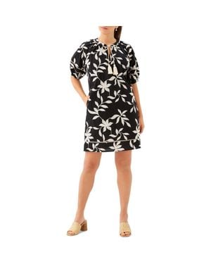 Karen Kane Floral Embroidered Puff Sleeve Cotton Shift Dress - Black