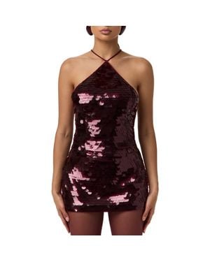 Naked Wardrobe Oversize Sequin Halter Top - Red
