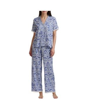 Splendid Notch Collar Crop Pajamas - Blue