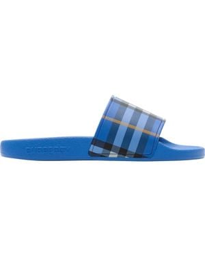 Burberry Check Slides - Blue