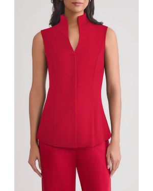 Misook Pima Cotton Sleeveless Stand Collar Shirt - Red