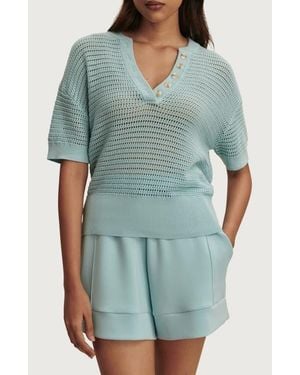 Varley Callie Sheer Knit Cotton Top - Green