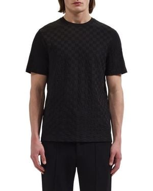 Bugatchi Check Jacquard Mercerized Cotton T-Shirt - Black