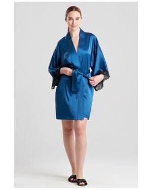 Natori Peony Glamour Short Robe - Blue
