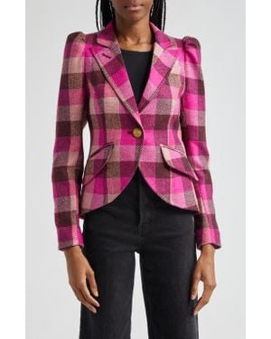 Smythe Check Leather Detail Wool Jacket - Pink
