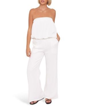 Petal & Pup Olivia Cotton Strapless Top & Wide Leg Pants Set - White