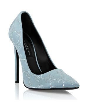 Philipp Plein Satin Decollete Hi-Heels Monogram Strass - Blue