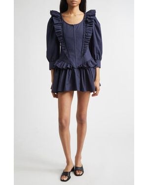 Sandy Liang Callie Ruffle Cotton Poplin Minidress - Blue