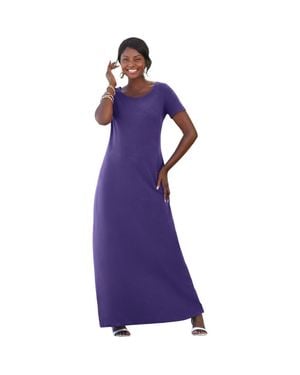 Jessica London Stretch Cotton T-Shirt Maxi Dress - Purple