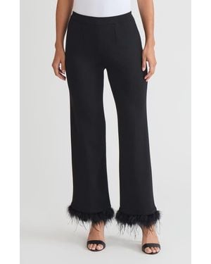 Ming Wang Wide-Leg Soft Knit Feather Pants - Black