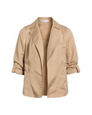 Kasper Seamed Open Front Linen Blend Jacket - Natural