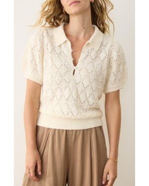 Marine Layer Rebecca Short Sleeve Pointelle Polo Sweater - Natural