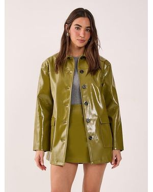 Nasty Gal Vinyl High Clean Longline Jacket - Green