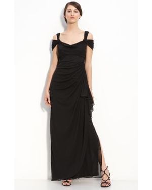 Alex Evenings Cold Shoulder Ruffle Gown - Black