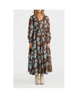 Talisman the Label Halcyon Floral Print Long Sleeve Maxi Dress - Black