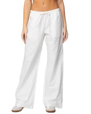 Edikted Alexa Low Rise Drawstring Linen Blend Pants - White