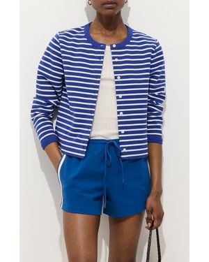 Alex Mill Coco Stripe Crewneck Cardigan - Blue