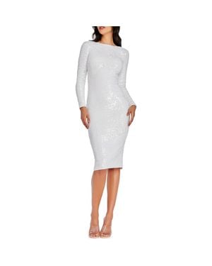 emmalyn sequin long sleeve body-con cocktail dress dress the population Dress the Population Emmalyn Floral Appliqué & Sequin Long Sleeve Body-Con  Cocktail Dress in White