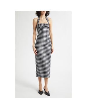 Posse Chiara Gingham Halter Neck Pencil Dress - Blue