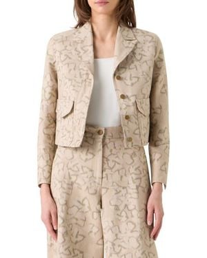 Akris Punto Ikat Floral Print Crop Cotton Blend Canvas Jacket - Natural