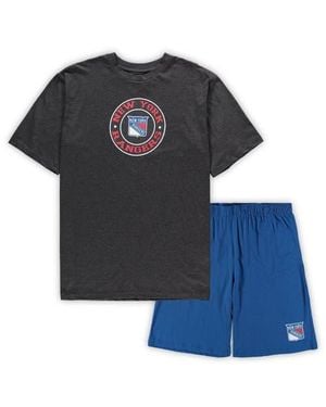 Concepts Sport Heathered Charcoal New York Rangers Big & Tall T-Shirt & Shorts Sleep Set - Black