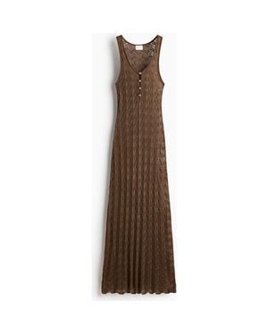 H&M Button-Top Crochet-Look Dress - Brown