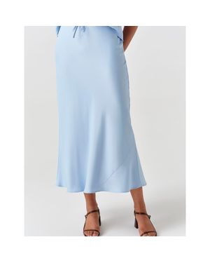 Ghost Dahlia Picot Trim Satin Midi Skirt - Blue