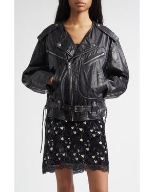 R13 Belted Leather Moto Jacket - Black