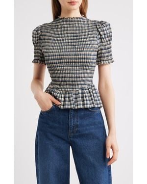 Reformation Aggie Smocked Ruffle Hem Top - Black