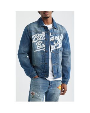 BBCICECREAM Script Logo Distressed Denim Trucker Jacket - Blue