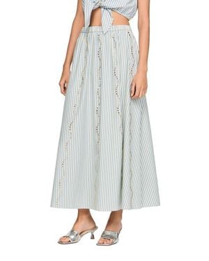 Sandro Rhinestone Striped Long Skirt - Blue