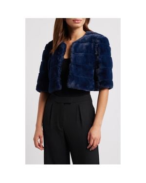 Eliza J Faux Fur Crop Jacket - Blue