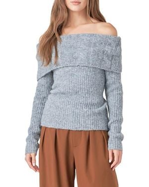 Endless Rose Off The Shoulder Rib Sweater - Blue