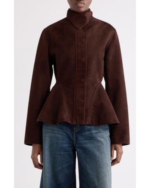 Alaïa Suede Peplum Jacket - Brown