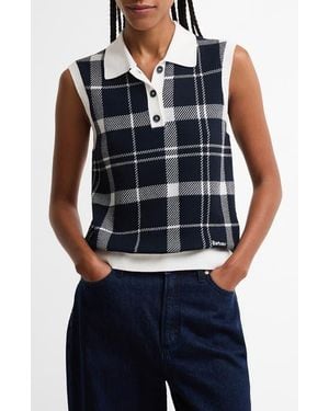 Barbour Allerdale Plaid Sleeveless Polo Sweater - Blue
