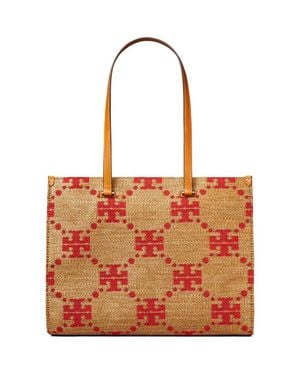 Tory Burch T Monogram Woven Tote - Red