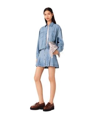 Maje Short Rhinestone Denim Shirt - Blue